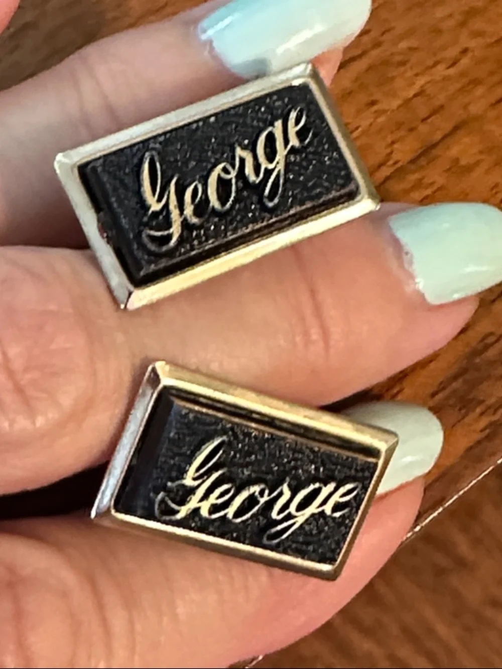Vtg  Mid Century George Monogram Gold Tone Cufflinks with Black Textured Inset‎